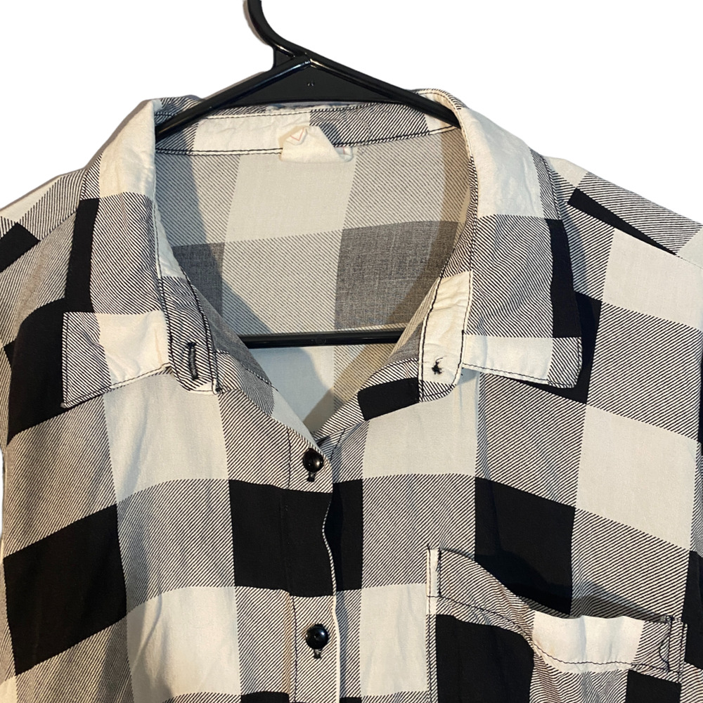 Passport Black White Check Plaid Long Sleeve Button Down Shirt Women Sz XL - Picture 3 of 12